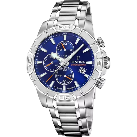 OROLOGIO FESTINA TIMELESS CHRONOGRAPH F20704/2 AZZURO CINGHIA ACCIAIO INOSSIDABILE 316L, UOMO