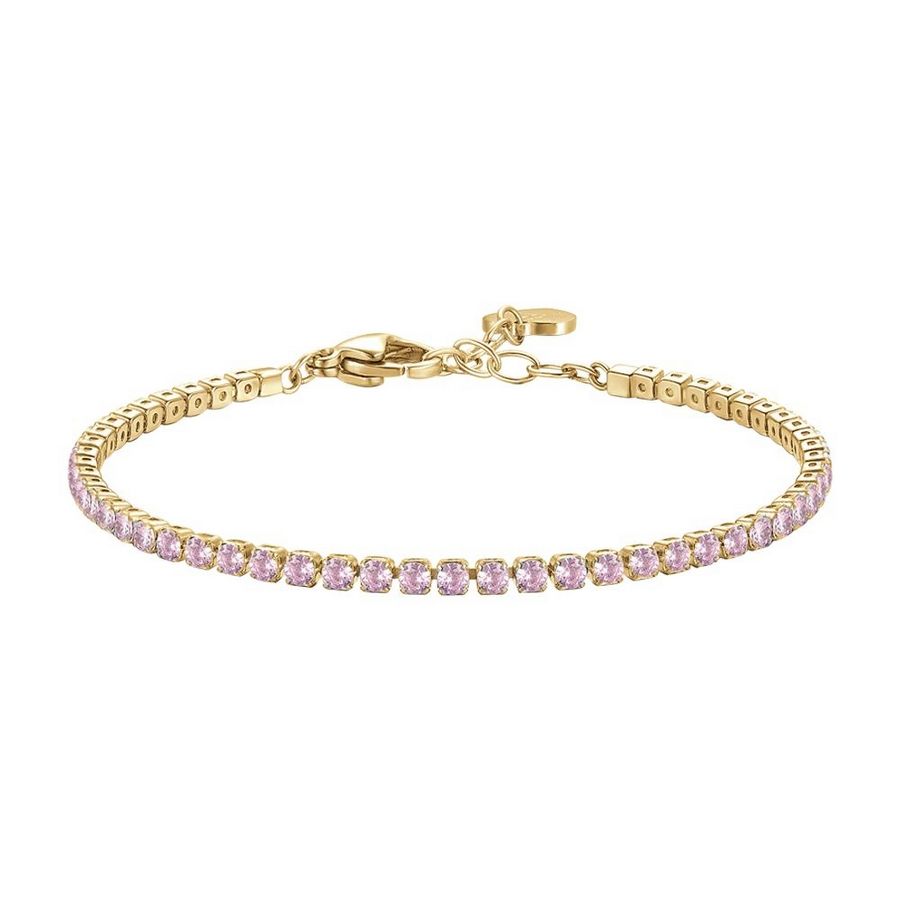 BRACCIALE TENNIS DONNA IN ACCIAIO COLORE ORO CON ZIRCONI ROSA BK2883