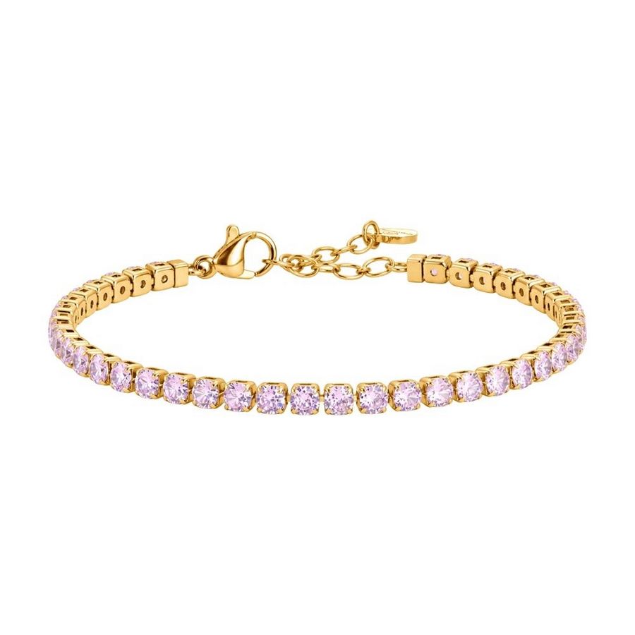 BRACCIALE TENNIS DONNA IN ACCIAIO IP GOLD CON CRISTALLI ROSA BK2277