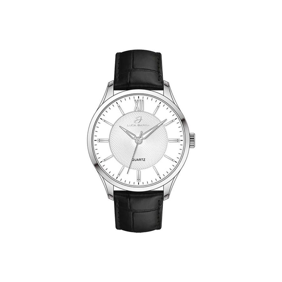 OROLOGIO UOMO IN ACCIAIO CINTURINO PELLE NERA E QUADRANTE BIANCO BU138